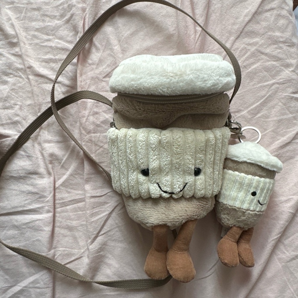 Jellycat Cup Set- Crossbody Bag with Mini Keychain - Cream & Tan